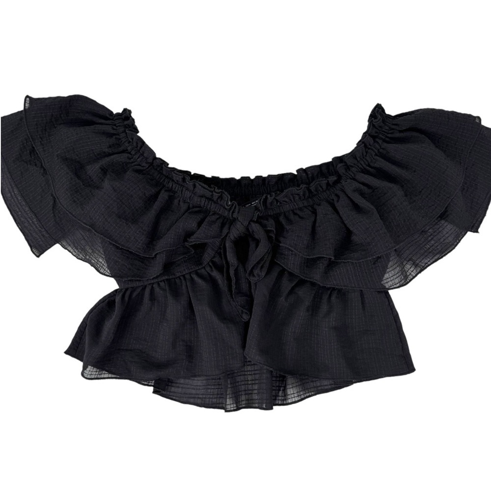 Zara Ruffled Off Shoulder Black Crop Top Size Medium Festival Casual Summer - Picture 8 of 15